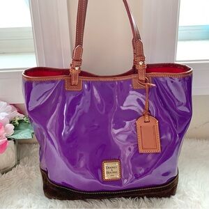 Dooney & Bourke Purple Patent Leather Brown Suede Tote Bag Handbag shoulder bag